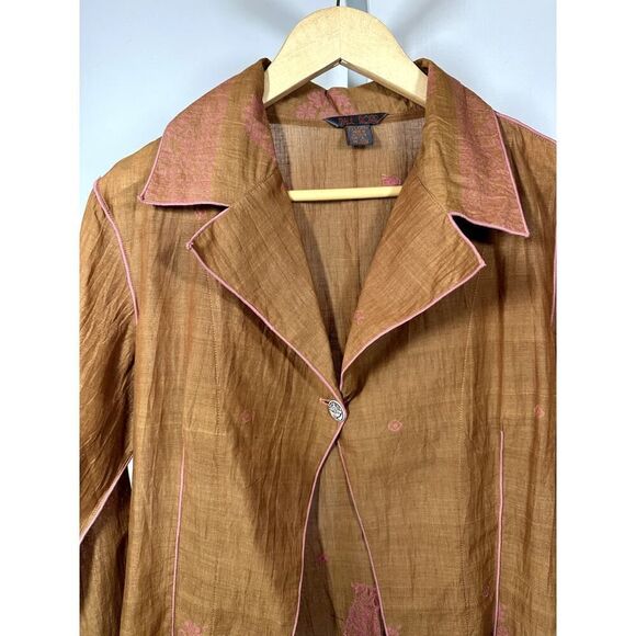 PAUL ROPP Women's One Button Cotton Blouse/Jacket Brown/Pink Size Large - Picture 3 of 15